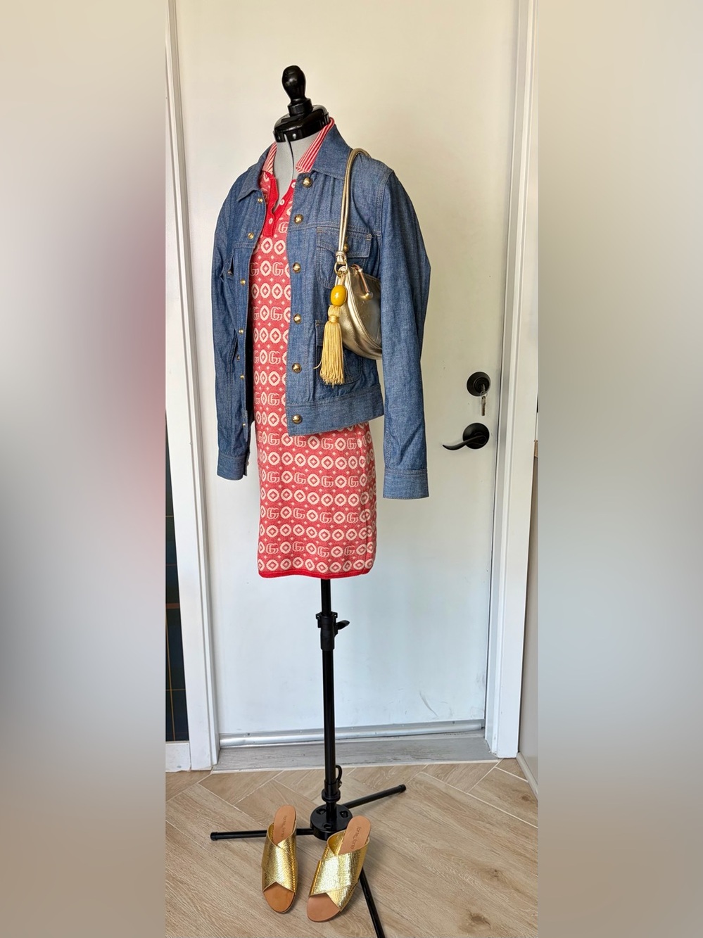 Escada Leather Shoulder Bag, zip, double strap, tassel charm, gold, EUC - Picture 15 of 15